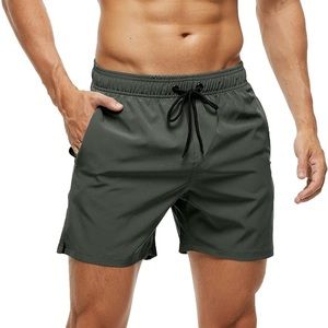 (B47) Blaosn swim shorts in mid length in Color: Army Green, Size 34